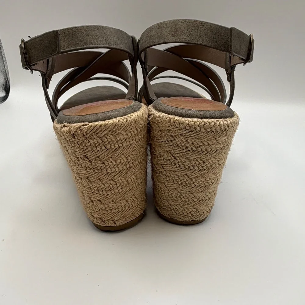 Jellypop Joan Taupe Gray Espadrille Wedge Sandals Womens Size 7M Multi Strap